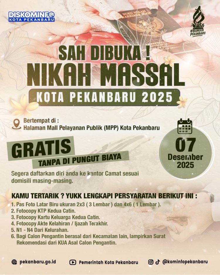 Pemko Pekanbaru Gelar Nikah Massal dan Sidang Isbat Nikah Gratis